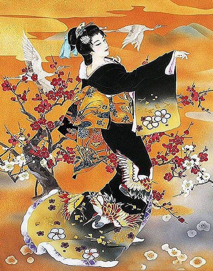 Учида козабуро женщина в кимоно закат картина - 97 фото